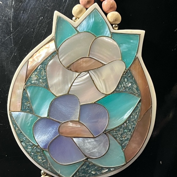 Artisan Floral Pendant Necklace with Purple and Green Accents - Picture 2 of 4